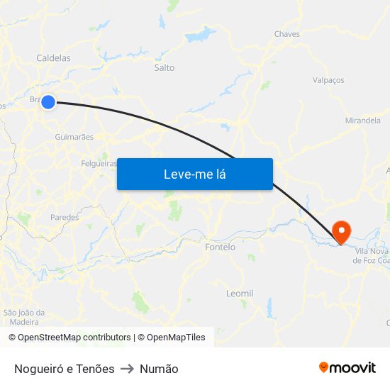 Nogueiró e Tenões to Numão map