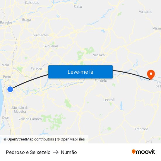 Pedroso e Seixezelo to Numão map