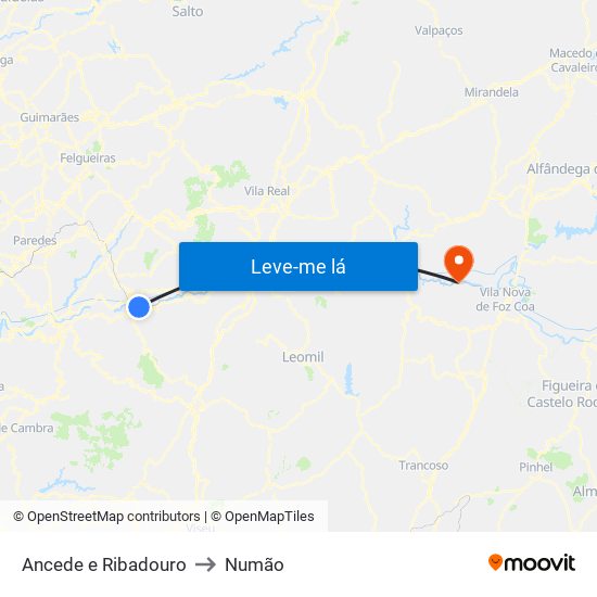 Ancede e Ribadouro to Numão map