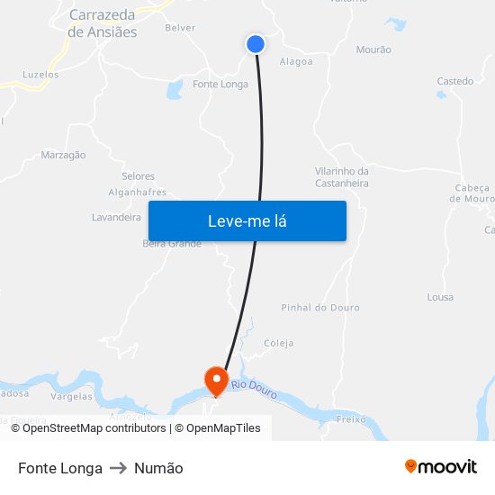 Fonte Longa to Numão map