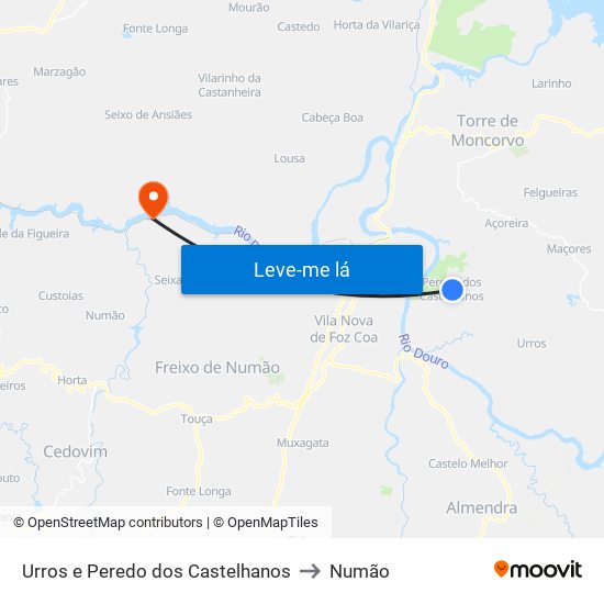 Urros e Peredo dos Castelhanos to Numão map