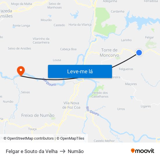 Felgar e Souto da Velha to Numão map