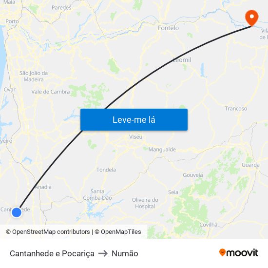 Cantanhede e Pocariça to Numão map