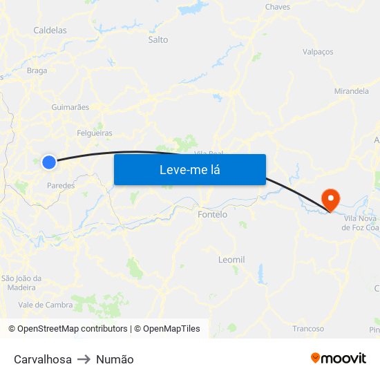 Carvalhosa to Numão map