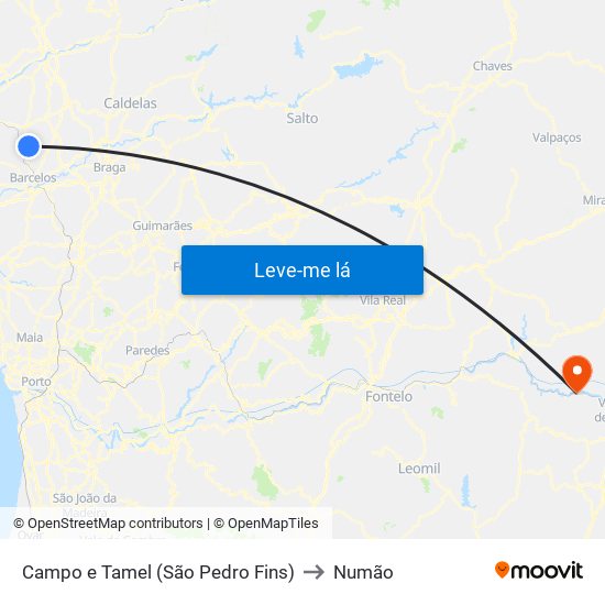 Campo e Tamel (São Pedro Fins) to Numão map