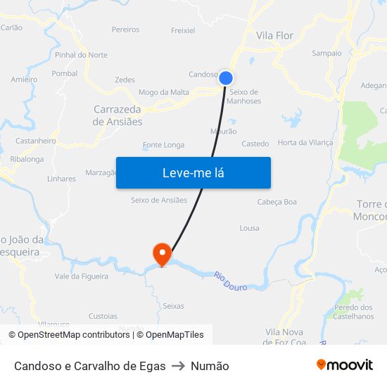 Candoso e Carvalho de Egas to Numão map