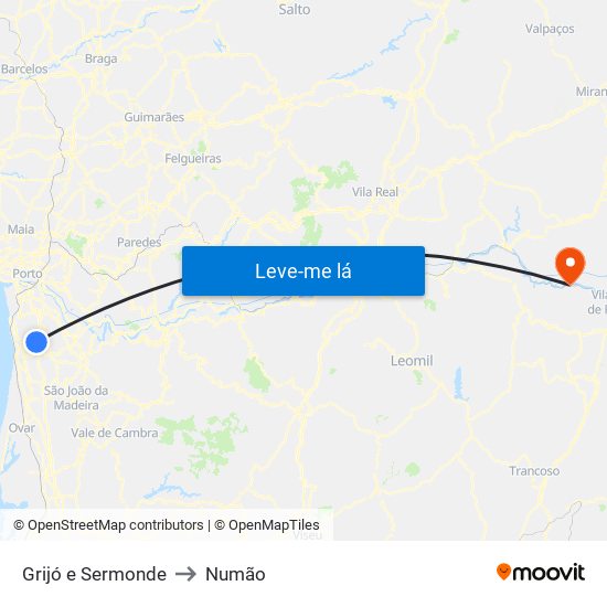 Grijó e Sermonde to Numão map