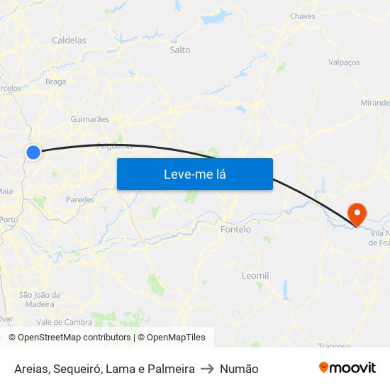 Areias, Sequeiró, Lama e Palmeira to Numão map