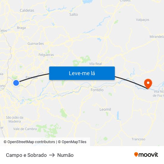 Campo e Sobrado to Numão map