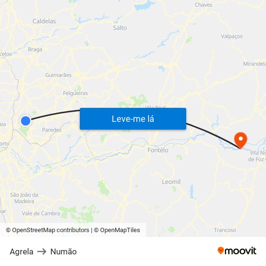 Agrela to Numão map