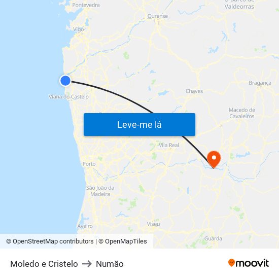 Moledo e Cristelo to Numão map