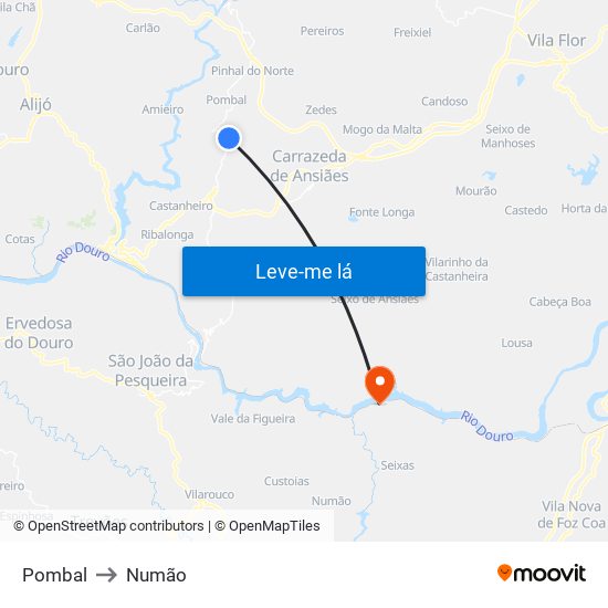Pombal to Numão map