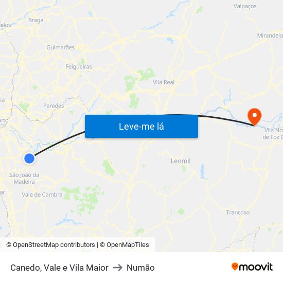 Canedo, Vale e Vila Maior to Numão map