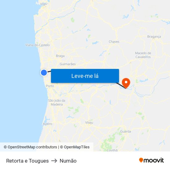 Retorta e Tougues to Numão map