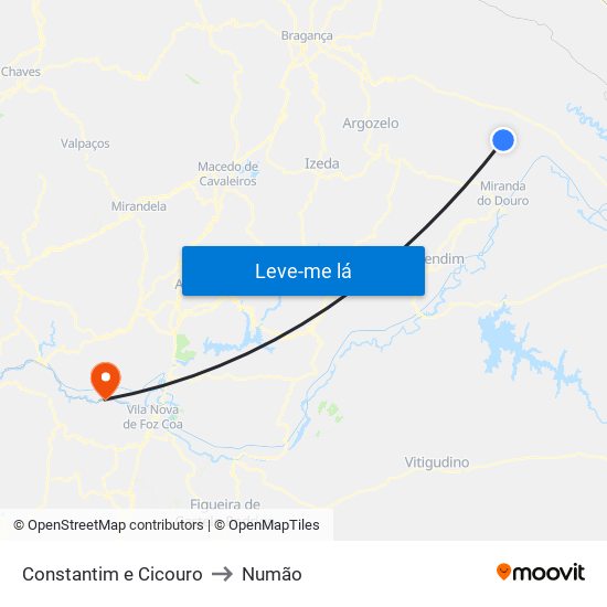 Constantim e Cicouro to Numão map