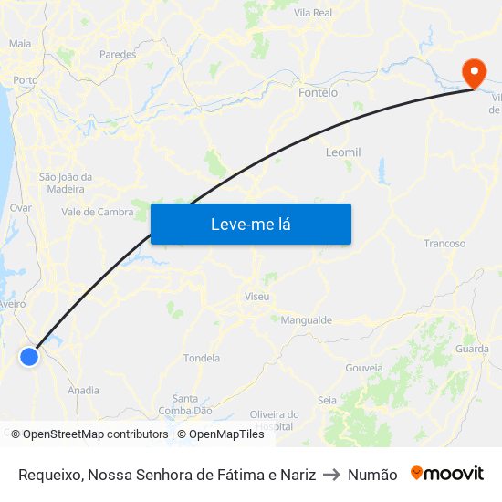 Requeixo, Nossa Senhora de Fátima e Nariz to Numão map