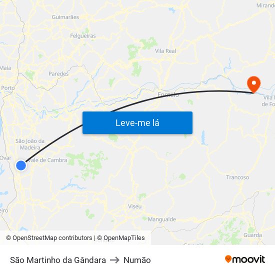 São Martinho da Gândara to Numão map