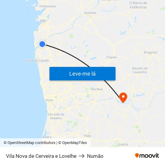 Vila Nova de Cerveira e Lovelhe to Numão map
