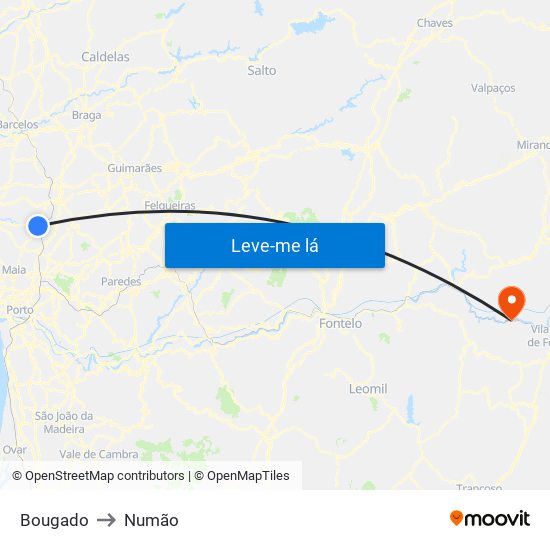 Bougado to Numão map