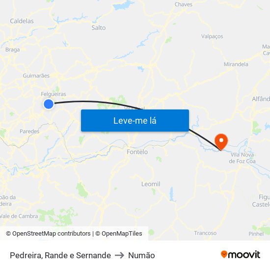 Pedreira, Rande e Sernande to Numão map