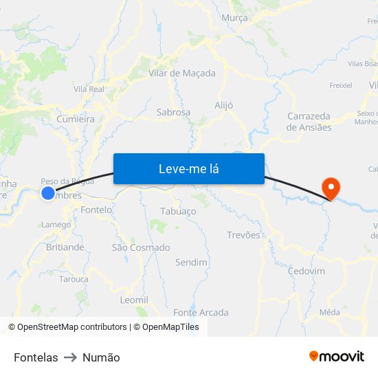 Fontelas to Numão map
