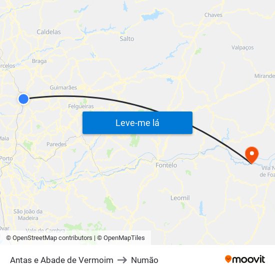 Antas e Abade de Vermoim to Numão map