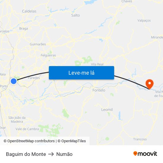 Baguim do Monte to Numão map