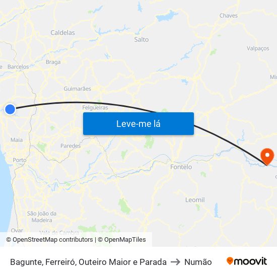Bagunte, Ferreiró, Outeiro Maior e Parada to Numão map