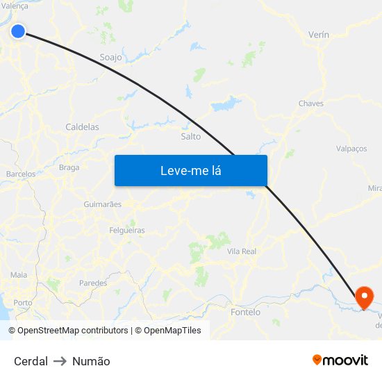 Cerdal to Numão map