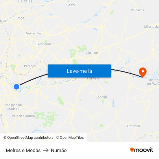Melres e Medas to Numão map