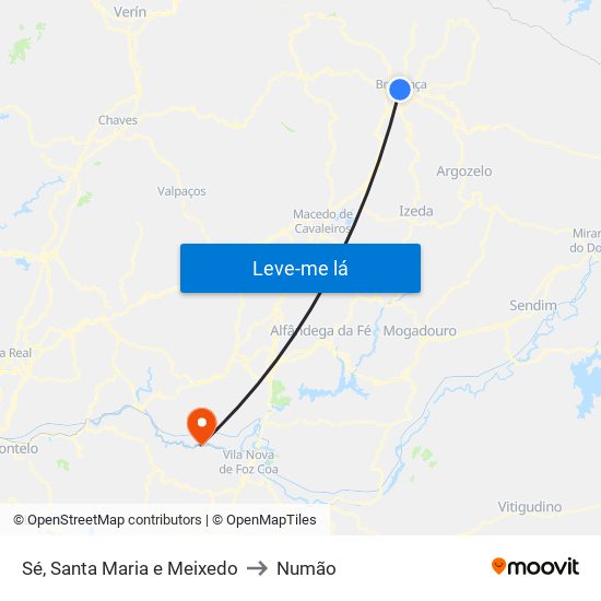 Sé, Santa Maria e Meixedo to Numão map