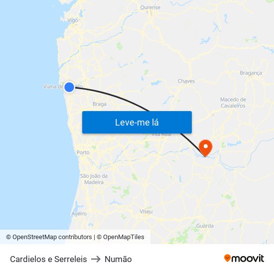 Cardielos e Serreleis to Numão map