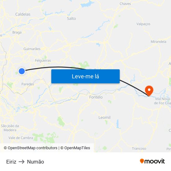 Eiriz to Numão map