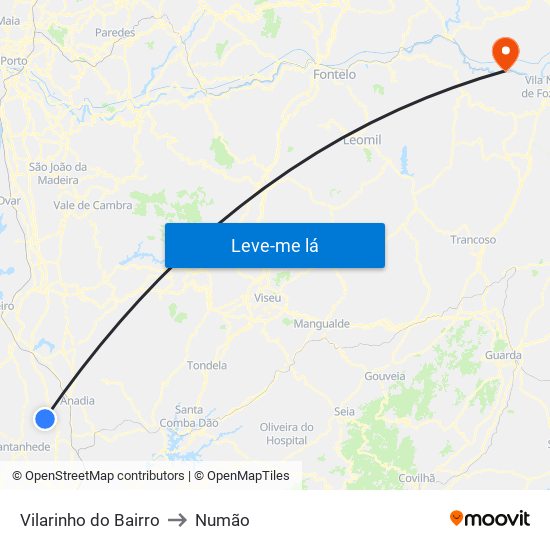 Vilarinho do Bairro to Numão map
