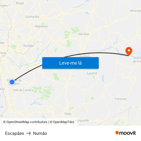 Escapães to Numão map