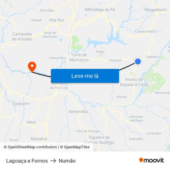 Lagoaça e Fornos to Numão map