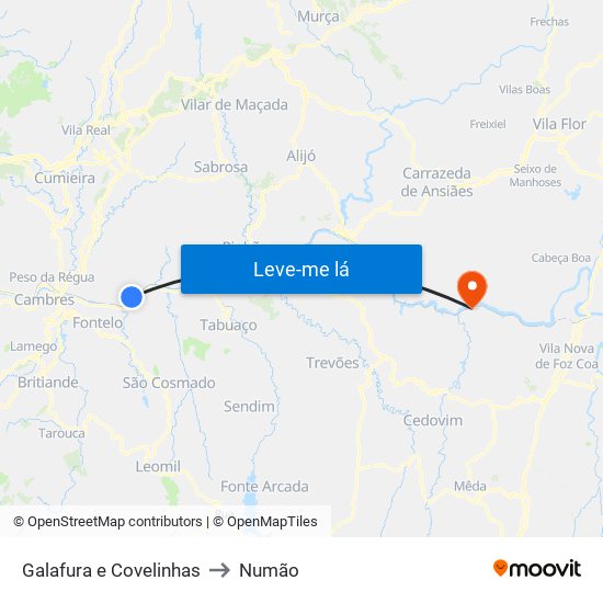 Galafura e Covelinhas to Numão map