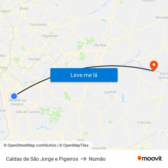 Caldas de São Jorge e Pigeiros to Numão map