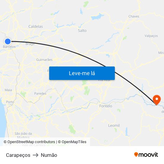 Carapeços to Numão map