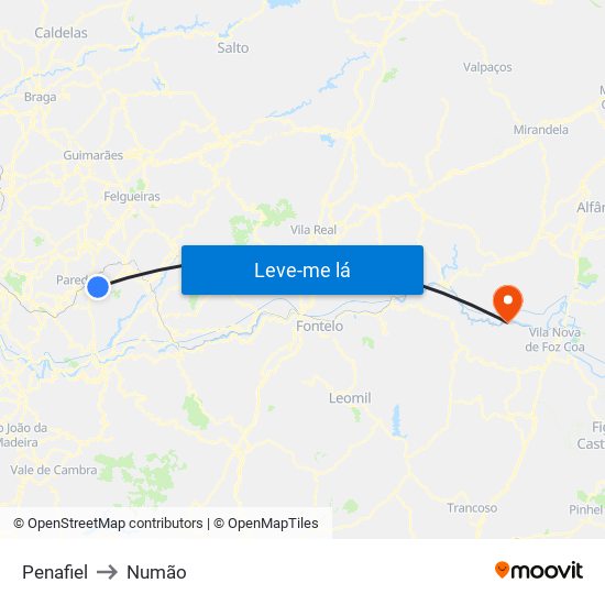 Penafiel to Numão map