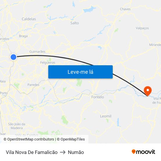 Vila Nova De Famalicão to Numão map