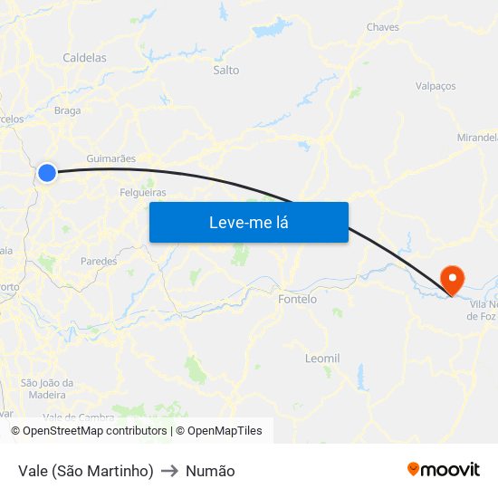 Vale (São Martinho) to Numão map