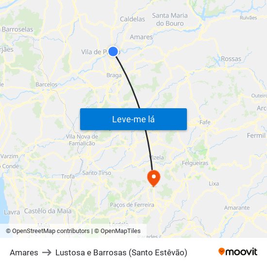 Amares to Lustosa e Barrosas (Santo Estêvão) map
