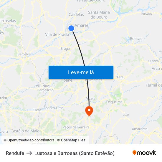 Rendufe to Lustosa e Barrosas (Santo Estêvão) map