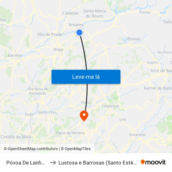 Póvoa De Lanhoso to Lustosa e Barrosas (Santo Estêvão) map