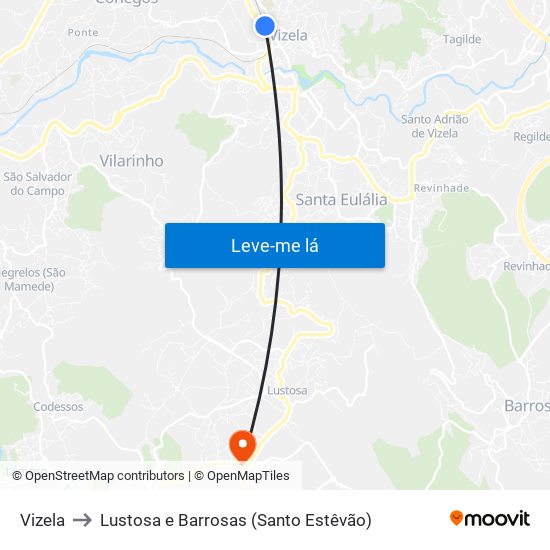 Vizela to Lustosa e Barrosas (Santo Estêvão) map