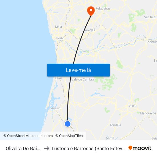 Oliveira Do Bairro to Lustosa e Barrosas (Santo Estêvão) map