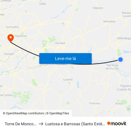 Torre De Moncorvo to Lustosa e Barrosas (Santo Estêvão) map
