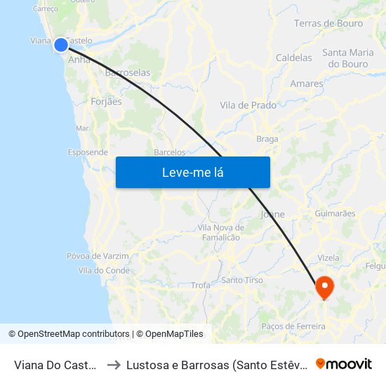 Viana Do Castelo to Lustosa e Barrosas (Santo Estêvão) map