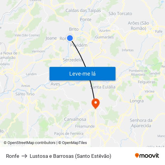 Ronfe to Lustosa e Barrosas (Santo Estêvão) map